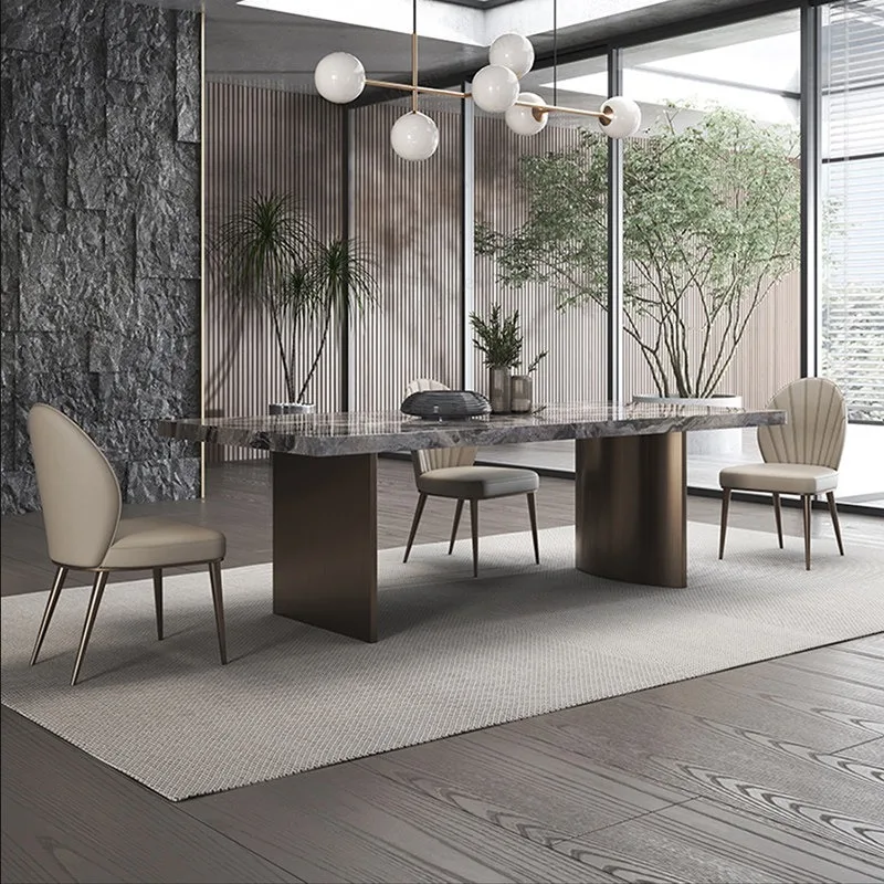 Picture 5: Luxury stone dining table Modern simple rectangular household Italian light luxury natural marble dining table