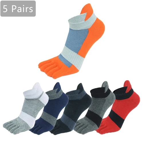 5 pares de calcetines deportivos tobilleros de cinco dedos de algodón para hombre malla a rayas transpirable moldeador antifricción calcetines invisibles con dedos de los pies EUR39-46