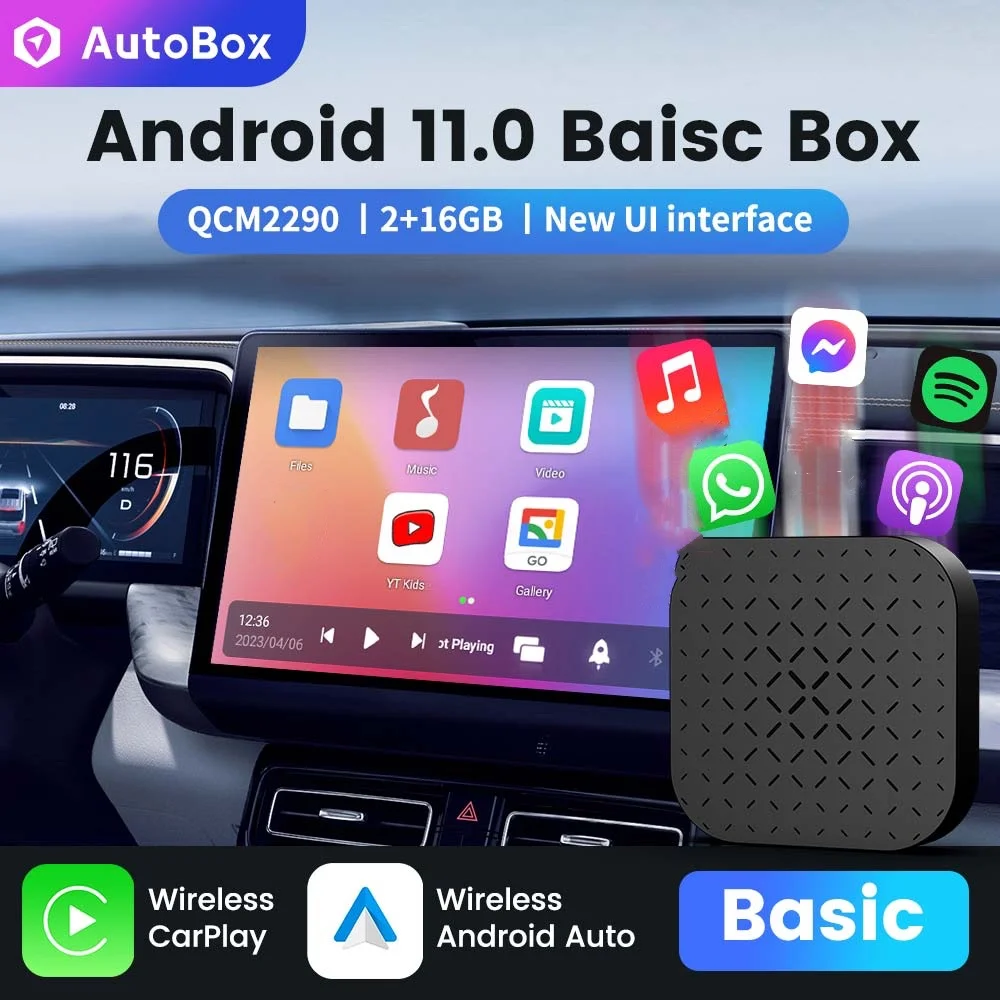 Autobox Mini CarPlay Ai Box Qualcomm 2290 CPU Android 11.0 Wireless Carplay Androidauto Streaming Box Build-IN TV apps PlayStore