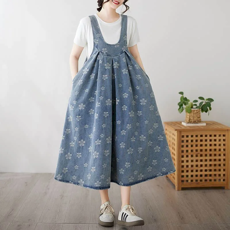 

Джинсовое платье-жилет для женщин, повседневное свободное осеннее уличное платье без рукавов, трендовые винтажные платья в корейском стиле, большие размеры до икры