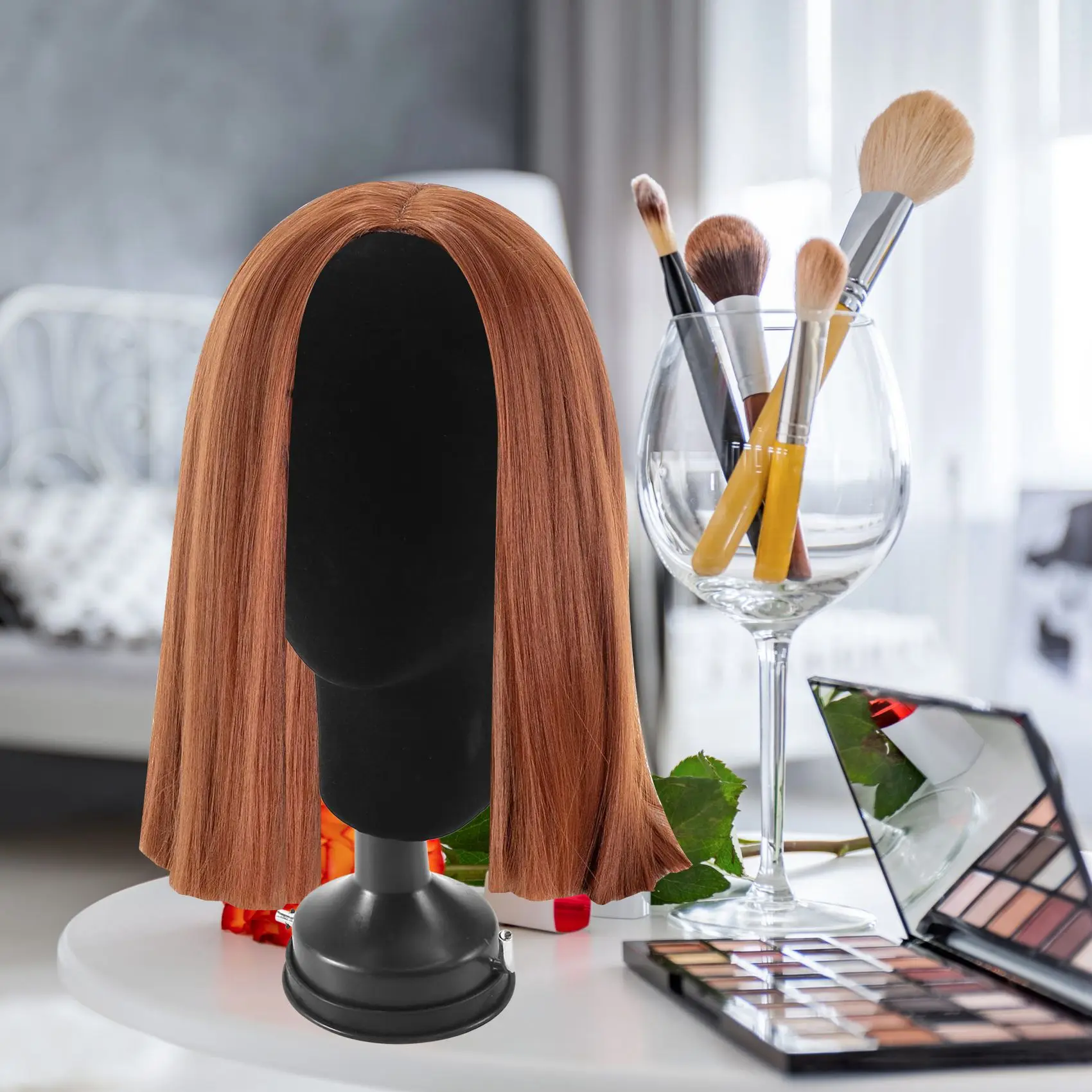 Gabus busa manekin WAJAH Model kepala tempat Wig kacamata dengan dasar Bracket-hitam, 35cm