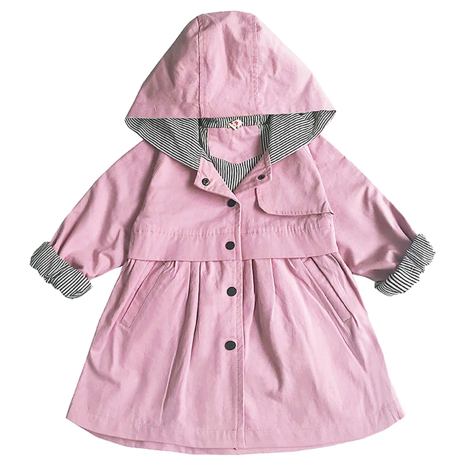 

Girls Transition Jacket Stripes Lining Toddler Children's Trench Coat with Hood Teens Spring Autumn Single Breasted Windbreaker