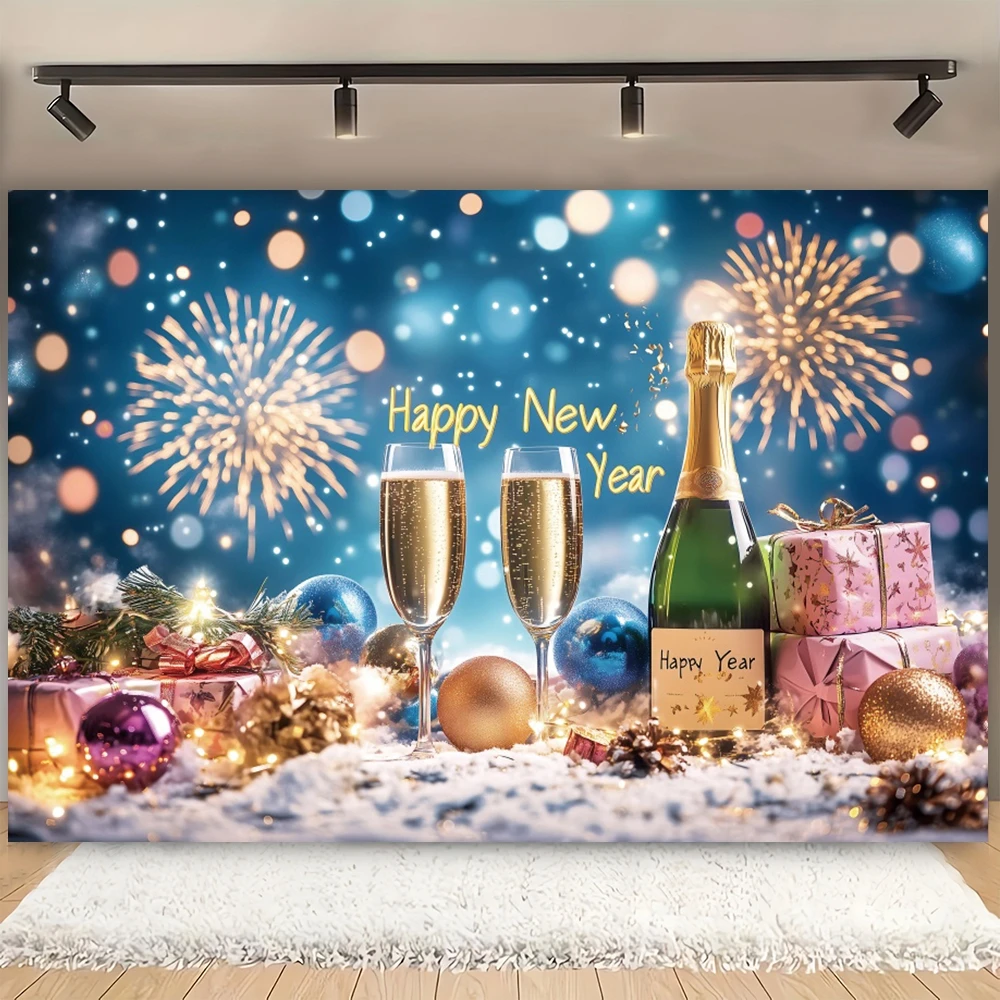 سنة جديدة سعيدة حفلة راية ديكور خلفية تألق بالونات الذهب الشمبانيا عطلة التصوير خلفية صور استوديو الدعائم