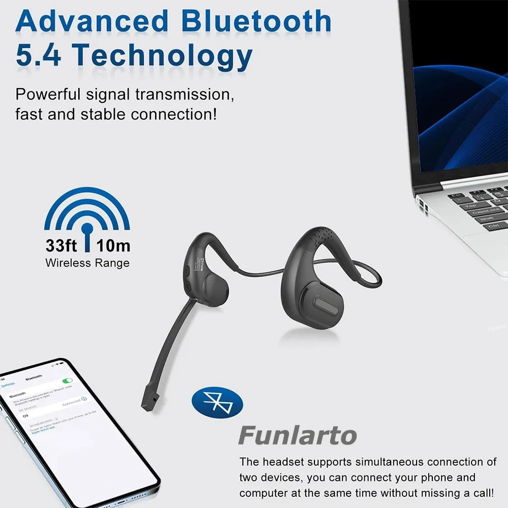 Open-Ear-Kopfhörer mit Mikrofon, Bluetooth-Headset mit KI-Geräuschunterdrückungsmikrofon, Bluetooth 5.4 Air Conduction-Kopfhörer – Detail 9