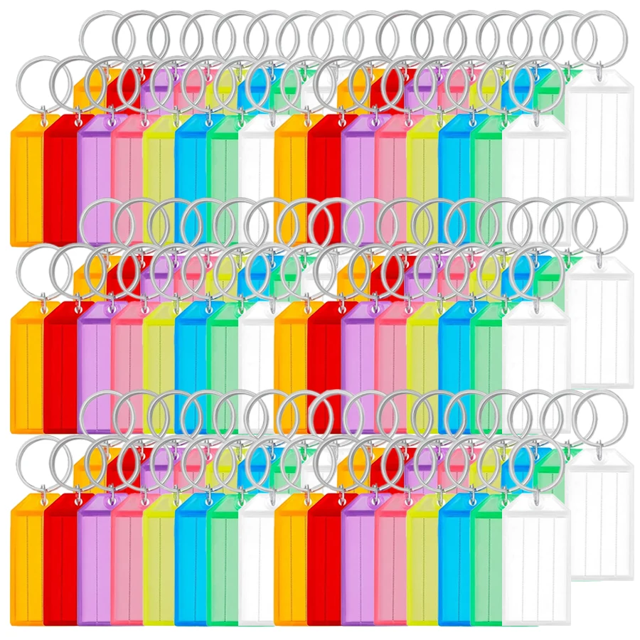 12/36pcs 5.8x2.8cm Writable Folding Keychain Colorful Plastic Key Chain Tags with Ruled Blank Paper Labels for Luggage Backpack