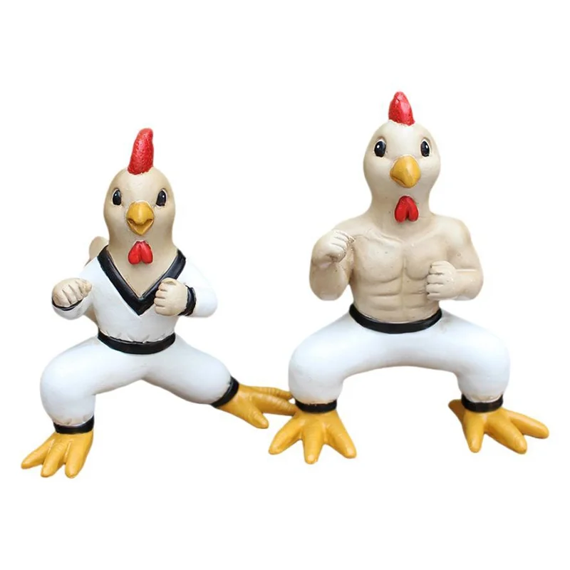 2pcs Kung Fu Rooster Figurines Fighting Chicken Statue Home Decor Martial Arts-Themed Collect Garden Decor