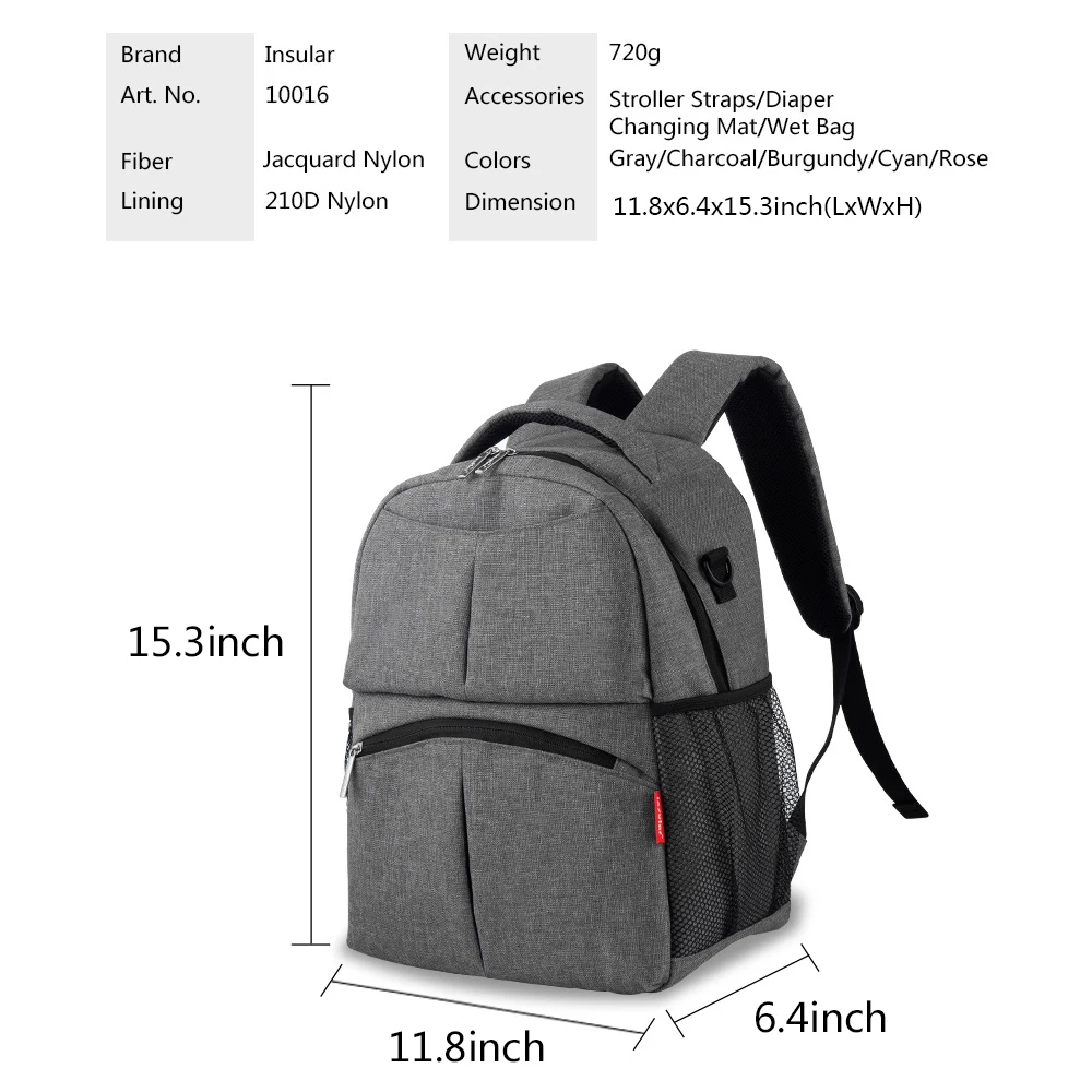 Insular Brand New Style Solid Color Baby Diaper Bags Backpacks Multifunctional Mommy Bags Backpacks Waterproof Nappy Backpacks