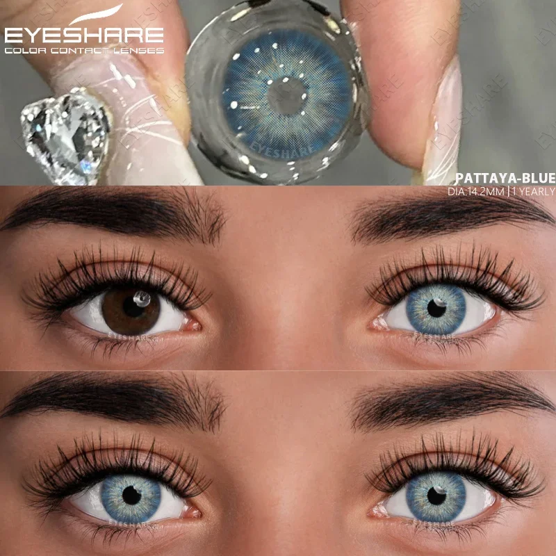 EYESHARE 1pair Colored Contact Lenses for Eyes with Prescription Myopia Lenses Yearly Green Contacts Blue Eye Lenses Gray Pupils