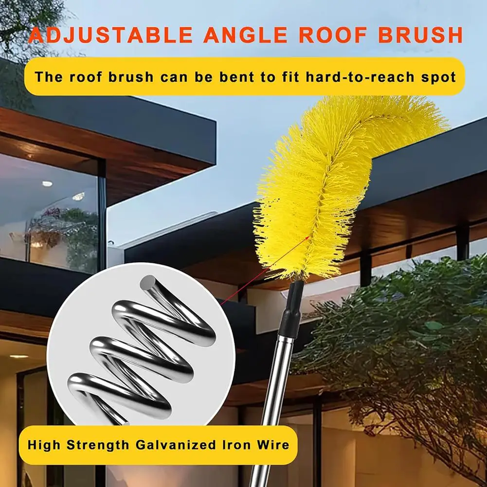 

Retractable Roof Cleaning Brush With 8PCS Rod Stainless Steel Drain Brush Pipe Eaves Filter Brush Cleaning Pipe Sink Gutter F1M9