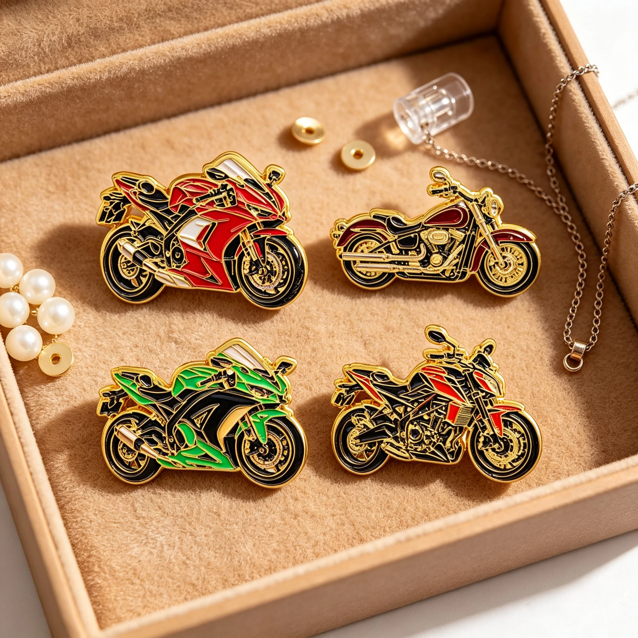 4-teiliges Set Sport-Motorrad Emaille-Pin Vintage Coole Fahrzeug-Brosche Anstecknadeln Abzeichen für Rucksack Zubehör Schmuck Geschenke – Detail 4