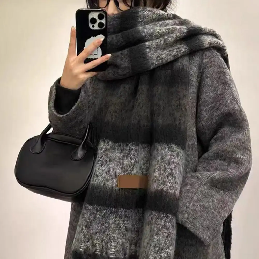 Women's Mohair Winter Scarf Cashmere Feel Tassel Scarf Colorful Striped Long Scarf Winter Shawls Wraps Cold Weather Shawl