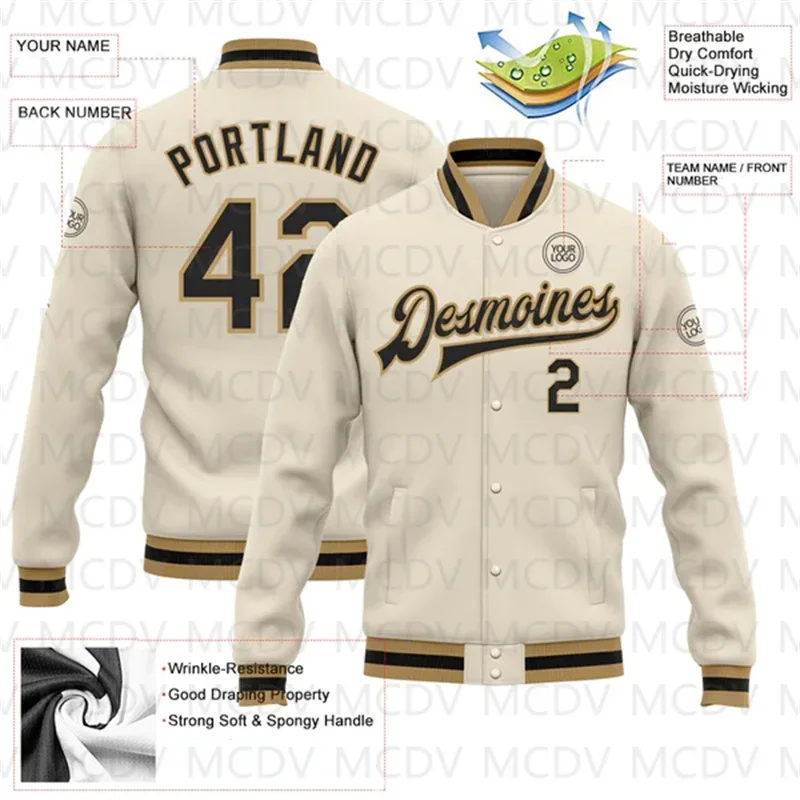 Custom Or Black Old Gold Bomber Full-Snap Varsity Letterman Jacket