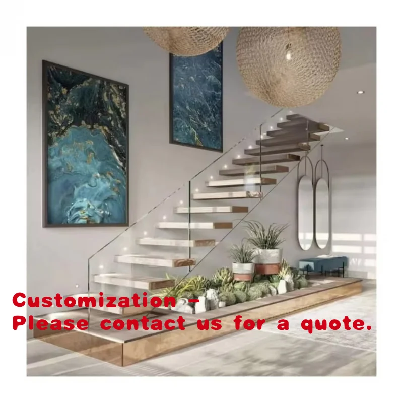 

Customize.Small Houses Home Staircase Indoor Marble Stair Treads and Risers l Shaped Stairs Floating Stairs with Glass Railing
