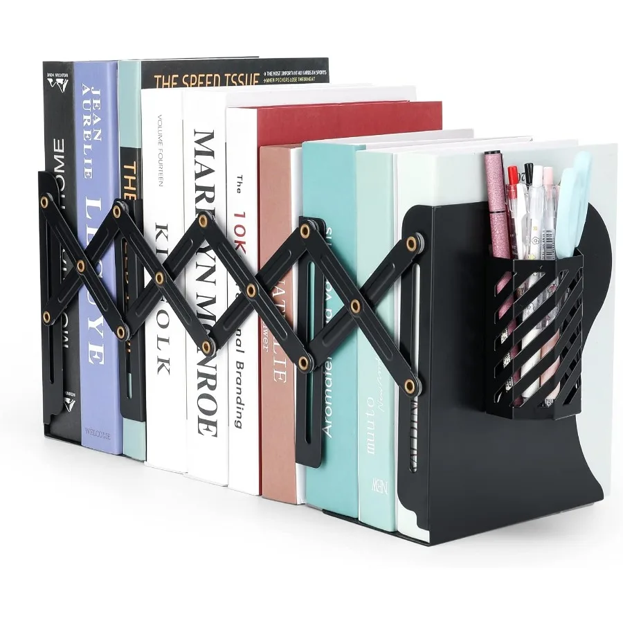Book Ends Adjustable Metal Bookends Book Holde for Shelves Desk Magazine File Organizer Holder for Office Books Pape Extends up