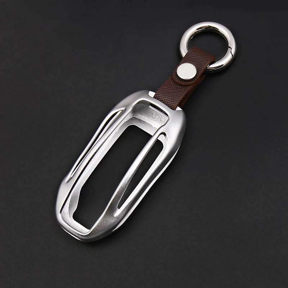 Aluminum Alloy Leather Car Key Case Bag Auto Key Protective Cover Skin Key Shell Car Styling Decor Accessories For Tesla Model X