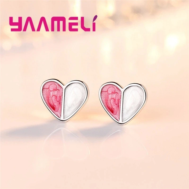 Real Pure 925 Silver Stud Earrings Necklace Jewelry Sets for Lover Girlfriend Wife Valentines Birthday Gift Romantic Heart Shape