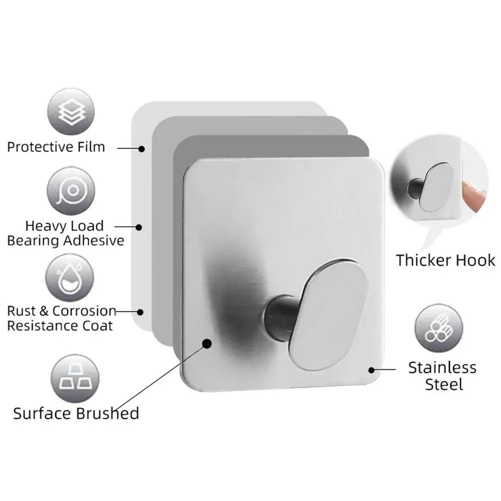 1szt Haczyki ze stali nierdzewnej Lekkie samoprzylepne ubrania Kapelusze Prysznic Wiszący wieszak do przechowywania Łazienka Kuchnia Hak Akcesoria