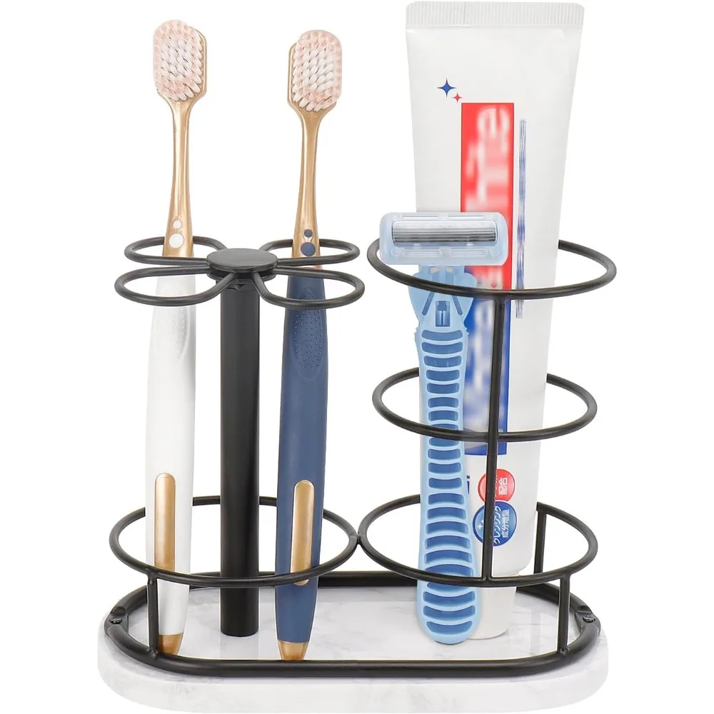 

Подставка для зубной щетки для ванной комнаты, металлический органайзер для зубных щеток с мраморным основанием, сбор для хранения зубных щеток для семьи, Su