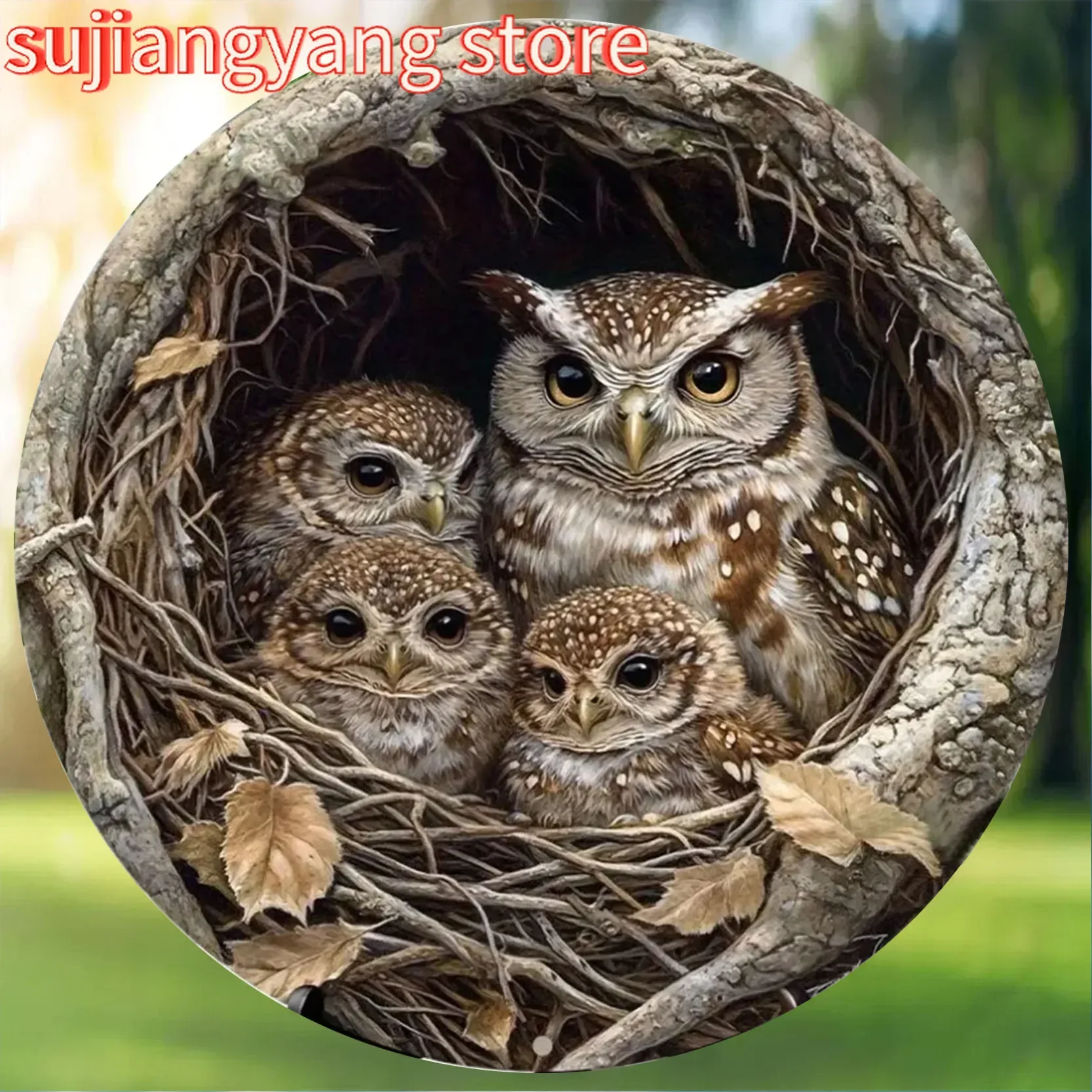 Vintage Circular Animal Welcome Sign: Adorable Cat, Owl & Turtle Motifs – A Charming Wall Decor for Animal Lovers' Homes