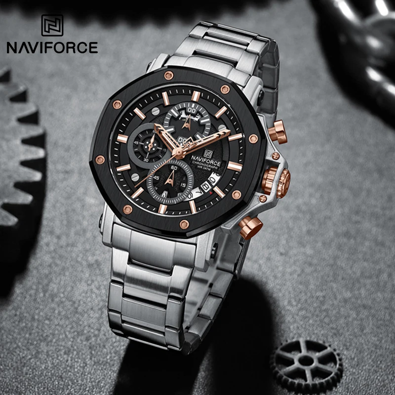 NAVIFORCE Original Watches For Men Quartz 1/10 Chronograph Luminous Wristwatch Sport Date Display Stainless Steel Man Gift Clock