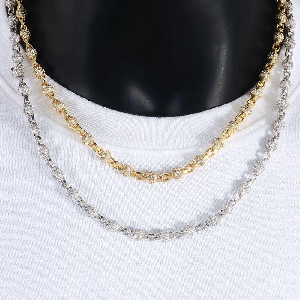 Bead Necklace Women's ice Round Bead Necklace Custom Shiny Cubic Zirconia Micro Paving cz Jewelry Fish Tail Buckle Connection