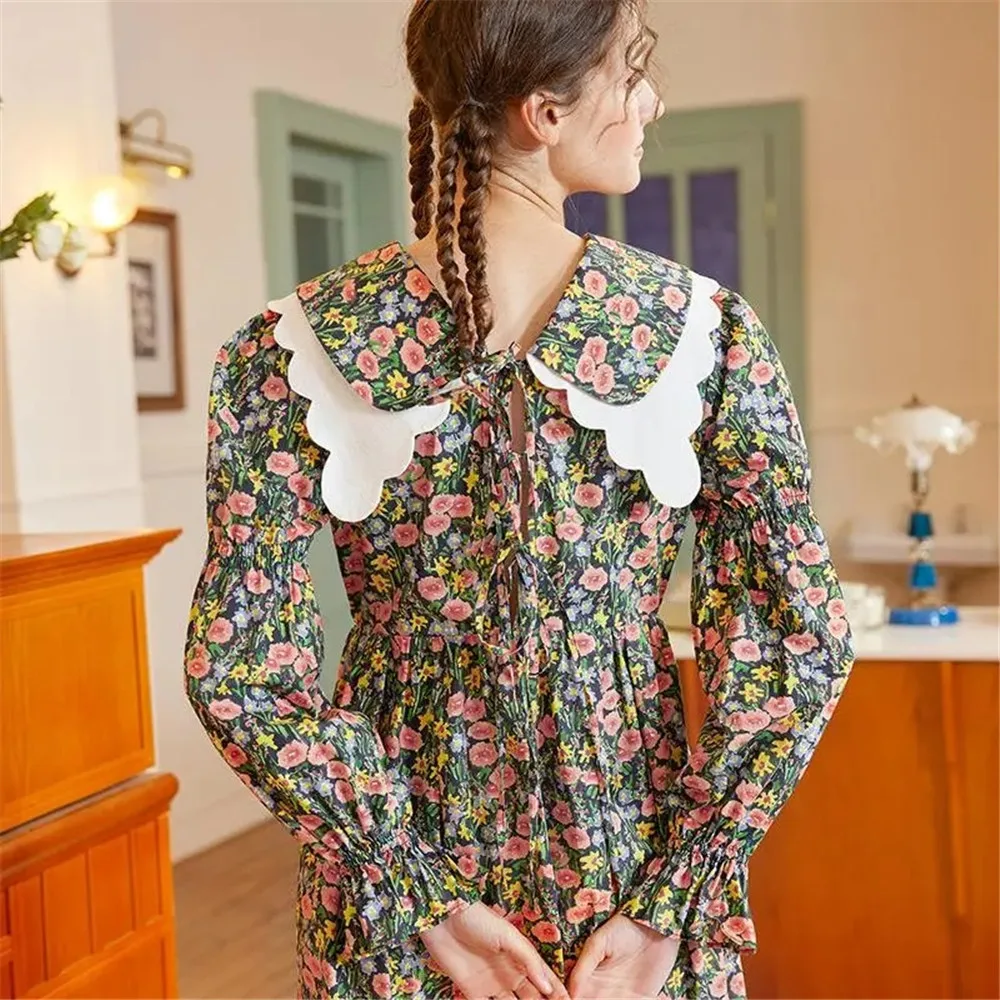 Woman Clothingvestidos De FiestaBroken Floral Fire 2024 Spring/Summer Women'S Fashion New Vintage Patchwork Double Lapel Lace Fl