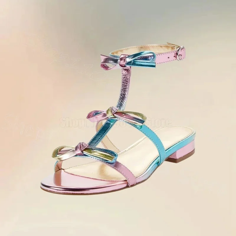 

Glitter Bow Knot Hollow Design Open Toe Sandals Buckle Strap Women Shoes Low Top Party Banquet Dating 2025 Zapatos Para Mujere