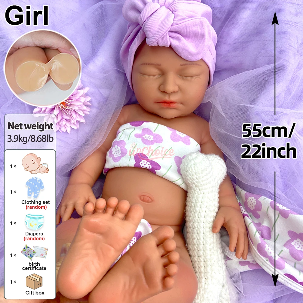 22인치 손으로 만든 생활 실리콘 재태어난 아기 소녀는 아이들을 잃은 사람들을 위한 부드러운 편안함 인형을 사용할 수 있습니다
