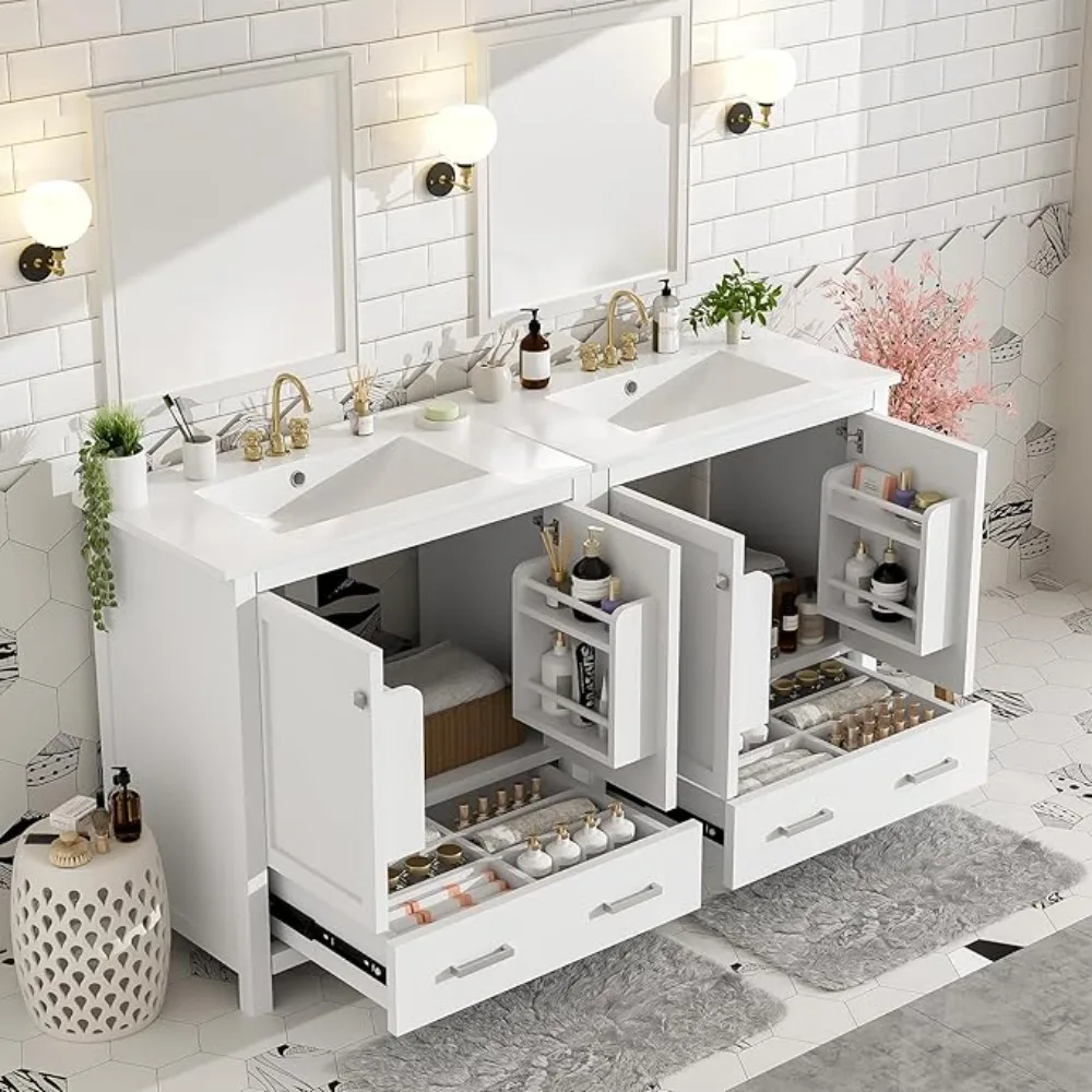 

60" Bathroom Vanity with Double Sink – Separate Double Vanities Set, 2-Piece Bathroom Vanity Unit