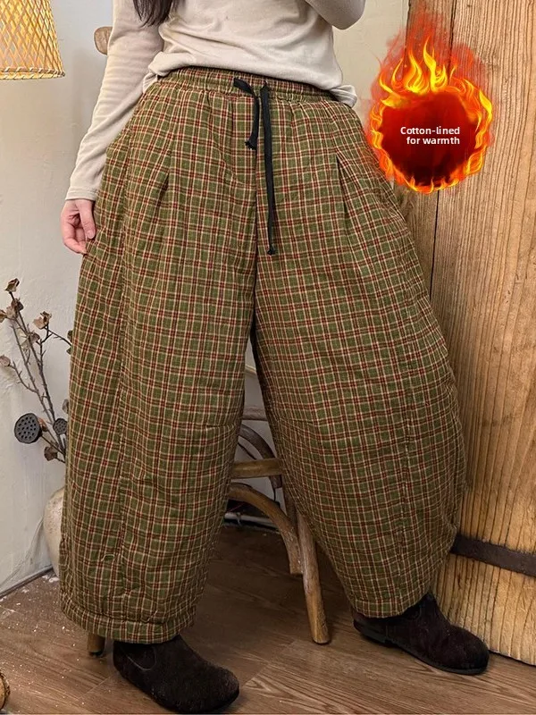 

Ретро-брюки из хлопка с цветными вставками, свободного кроя, с эластичным поясом, прямые, больших размеров, для женщин