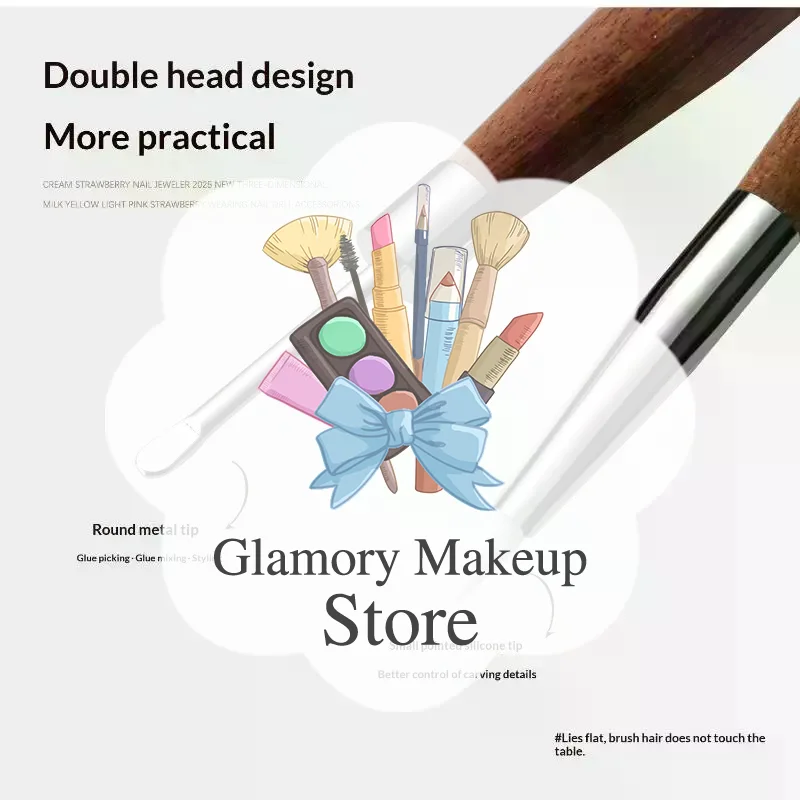 Wooden Double Head Nail Art Brush Silicone Carving Pen Multifunctional Manicure Tool for Embossing & Line Drawing