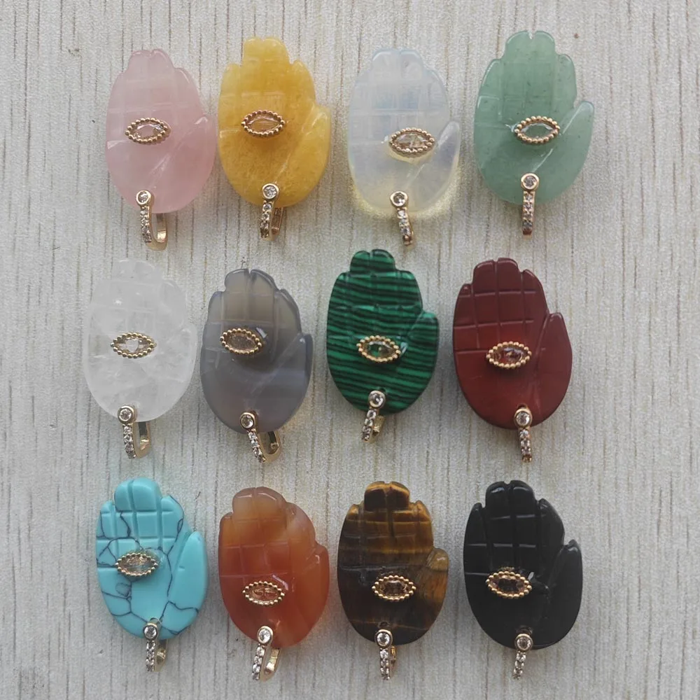 New Fashion Good quality Natural Stone Mix palm pendants DIY  Jewelry Accessories Making 12pcs/lot Wholesale fast shipping