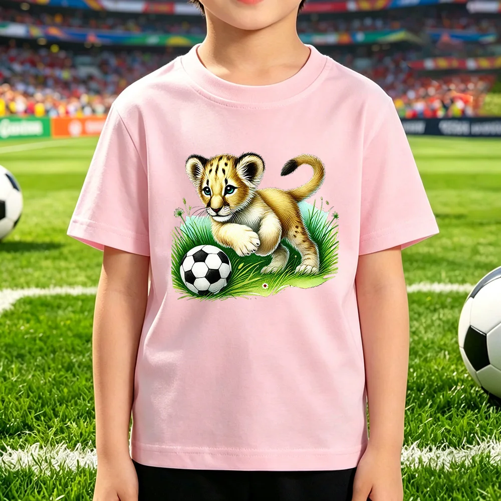 New T-shirt for Children Fashionable Loose Comfortable Soft Skin Friendly Versatile Tiger Football Printed Short Sleeved Top