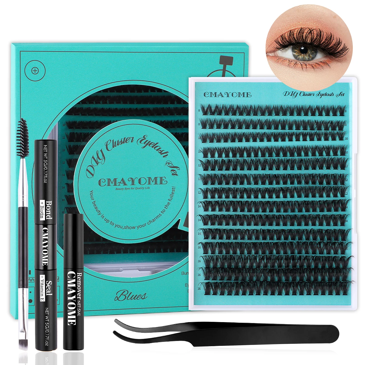 

DIY Extensions Kit Lash Clusters 280 Clusters Lashes Tweezers Eyelash Bond and Seal Waterproof Cluster Glue Remover DIY Lash