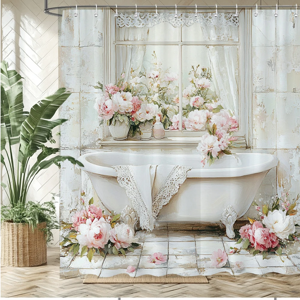 

Modern Nordic bathtub style Shower Curtain 3D Printed Polyester Fabric Bathroom Curtains Home Decor Curtain With Hooks
