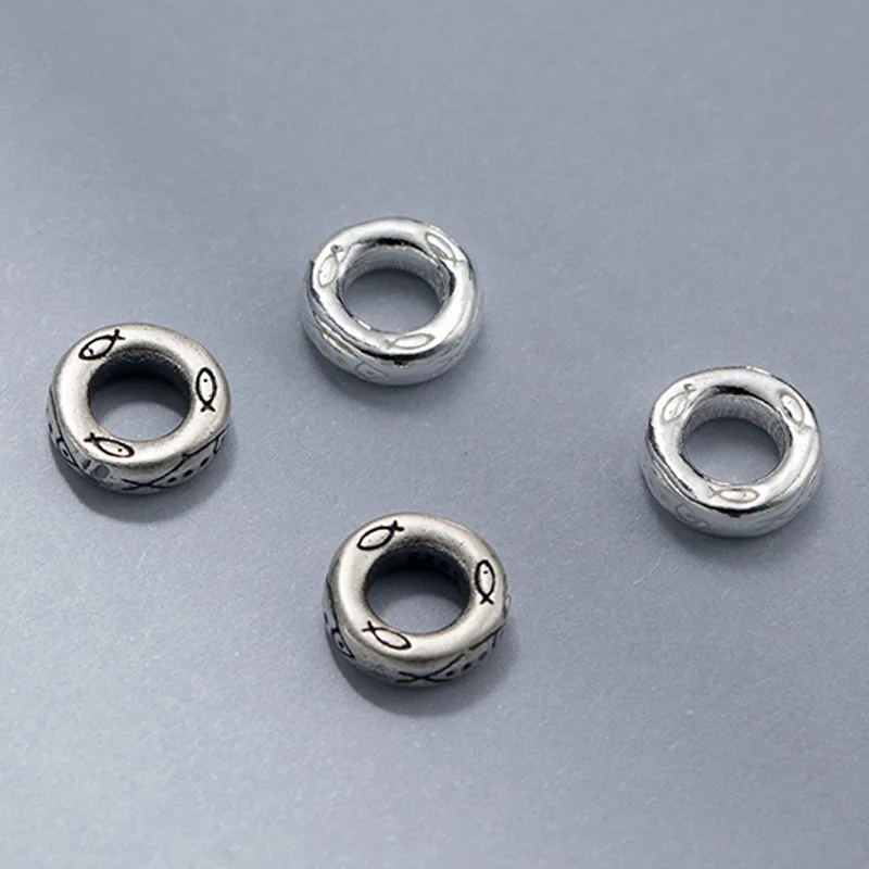 1 шт. стерлингового серебра 925 пробы, винтажные свободные бусины в виде рыбьего круга 7,5x2,5 мм, круглые кольца, разделители, браслеты «сделай сам», женские и мужские ювелирные изделия