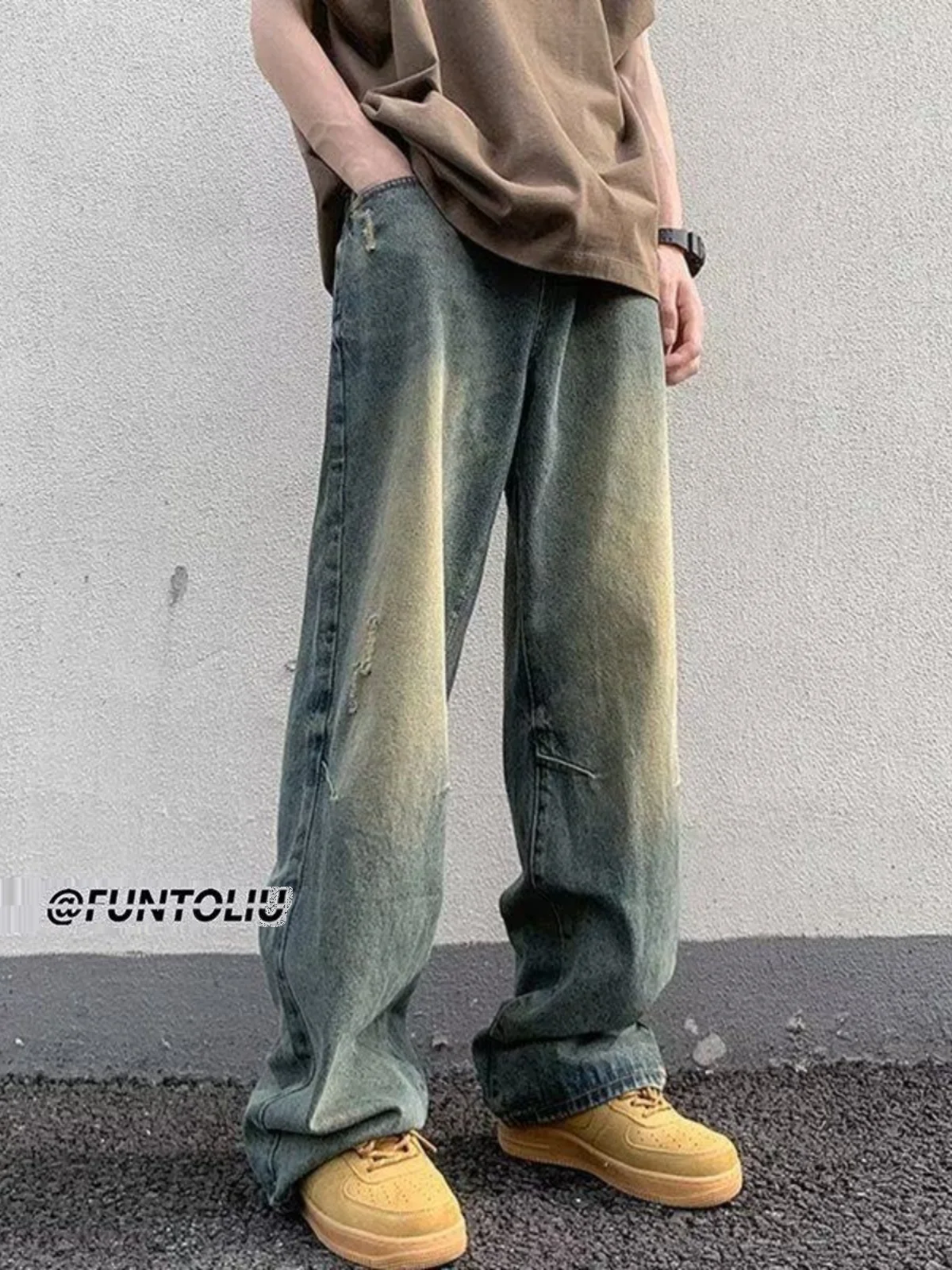 

Waed Vintage Men's Jeans Spring Autumn Loose Wide Leg Straight Long Pants Street Sle Cool Casual Denim Trousers