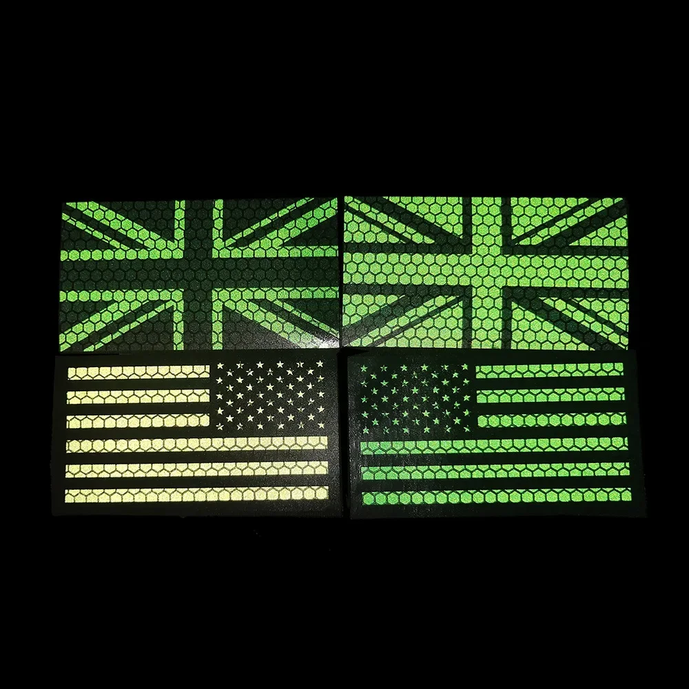 Reflective US USA Flag Patch Reversed Infrared IR United States American Tactical Military Fastener Backing Emblem