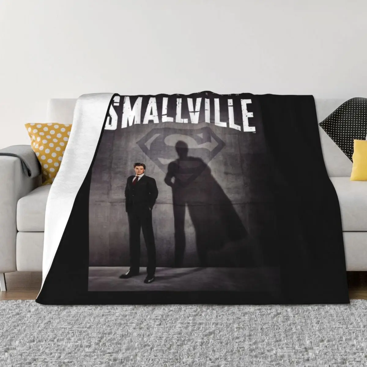 بطانية رمي بشعار SMALLVILLE من الفلانيل الناعم منقوشة ثقيلة للأريكة الرقيقة