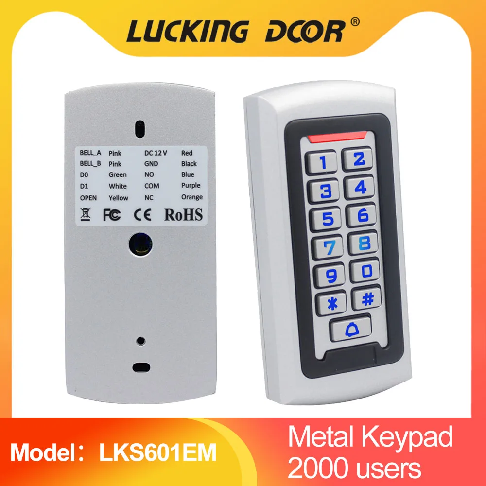 Professional Metal RFID Keyboard Access Control Keypad Zinc Alloy standalone 2000 users LED Backlight Card Reader + 10 Key Fobs