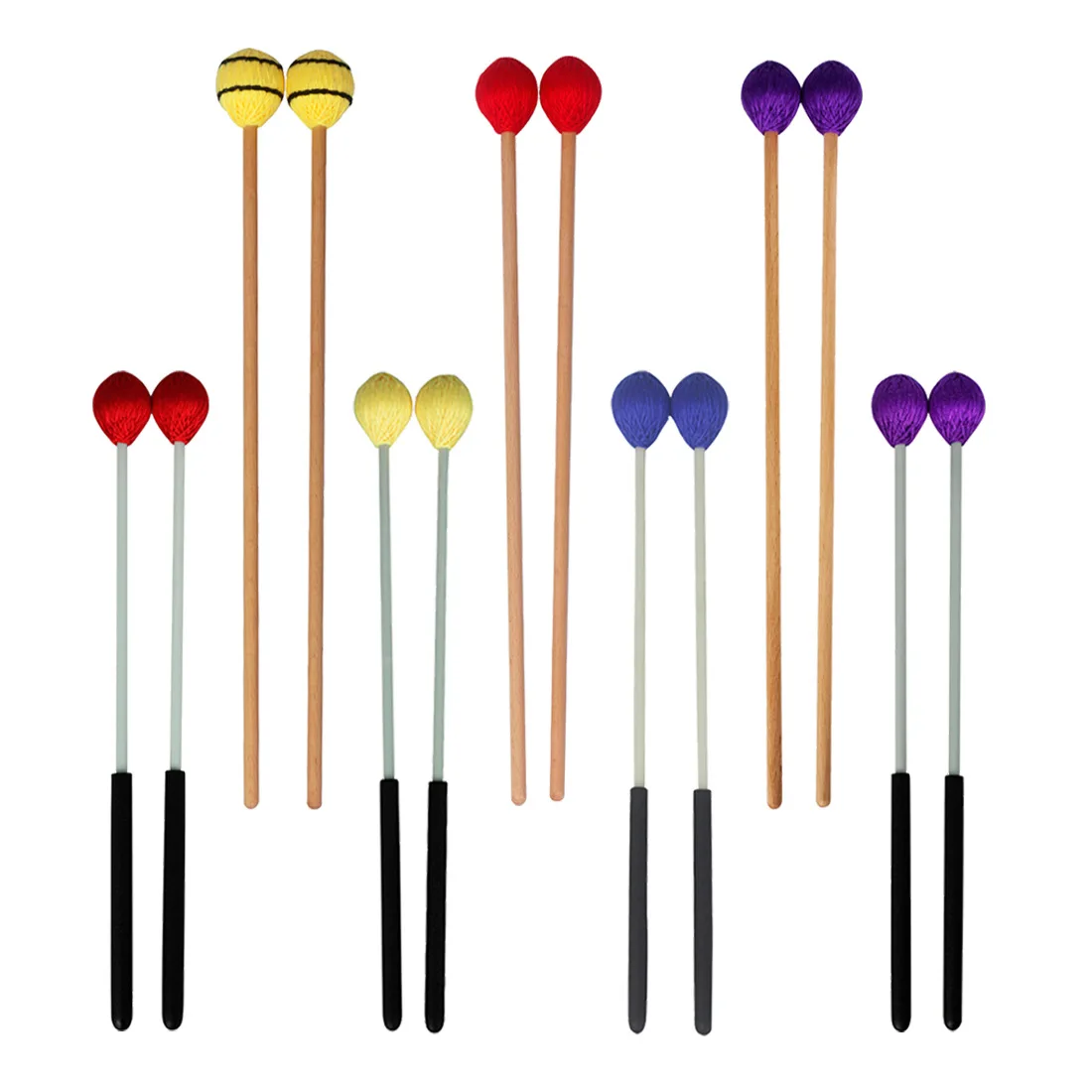 2Pcs Marimba Mallets Color Yarn‑Wrapped Head with Maple Shaft Xylophone Beaters Keyboard Percussion Musical Instrument Accessori