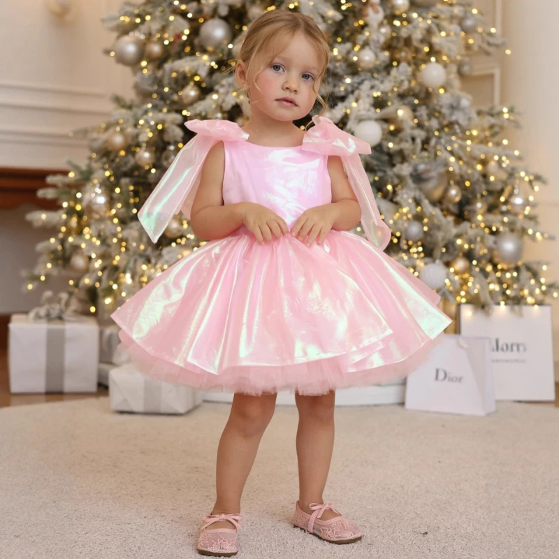 New Pink Girls Cute Princess Dress Flower Girl Children Host Celebration Evening Dresses Costume Performance Gown Formal Party