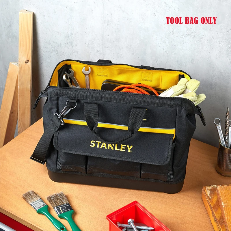 Stanley 600 Denier Open Mouth Tote Tool Bag 16In Plastic Bottom Waterproof Durable Multi-Pocket Storage Bag