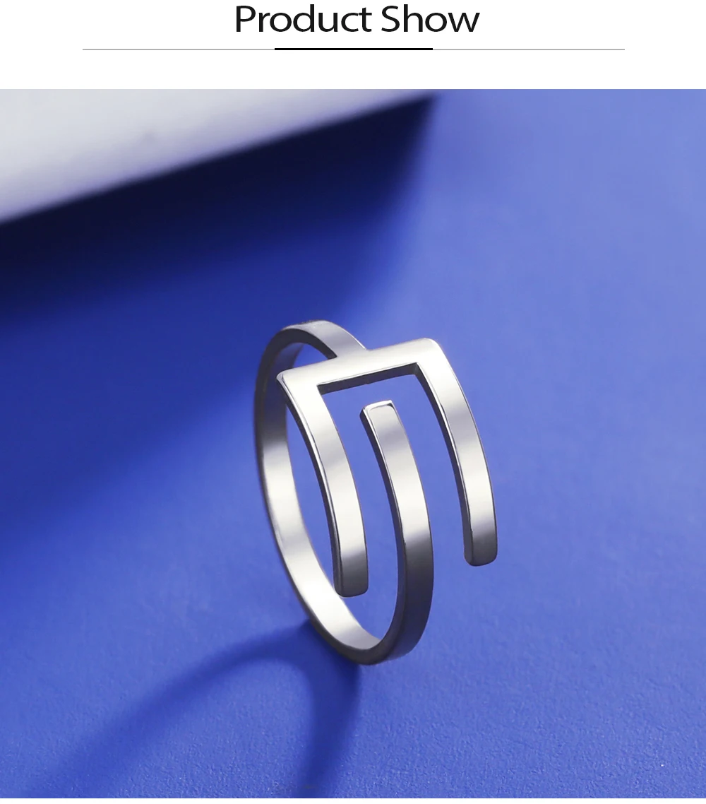 Cooltime geometrische u Form verstellbare Ringe Punk Edelstahl ringe für Frauen Schmuck Geschenk neu in ﻿ – Detail 6