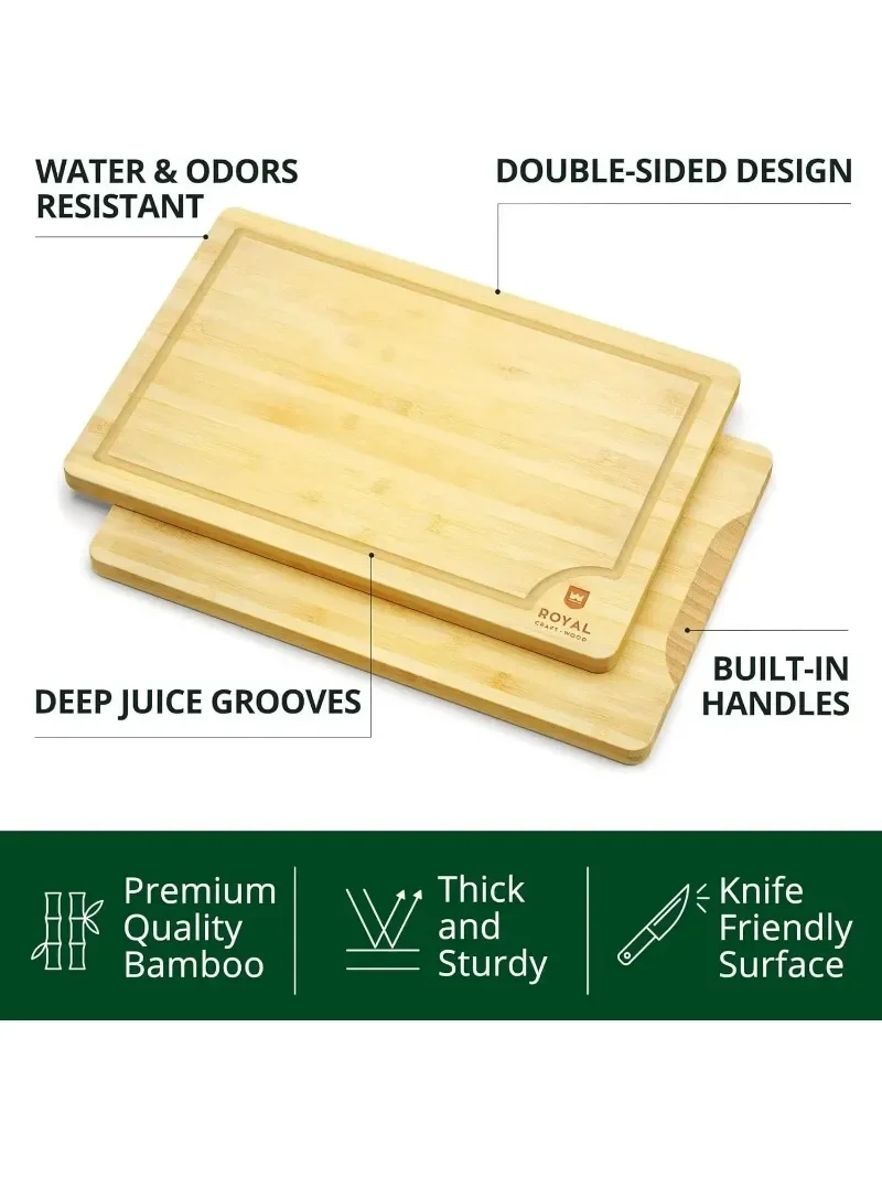 ROYAL CRAFT WOOD Cutting Boards for Kitchen - Bamboo Cutting Board Set of 3, Cutting Boards with Juice Grooves, Serving Board