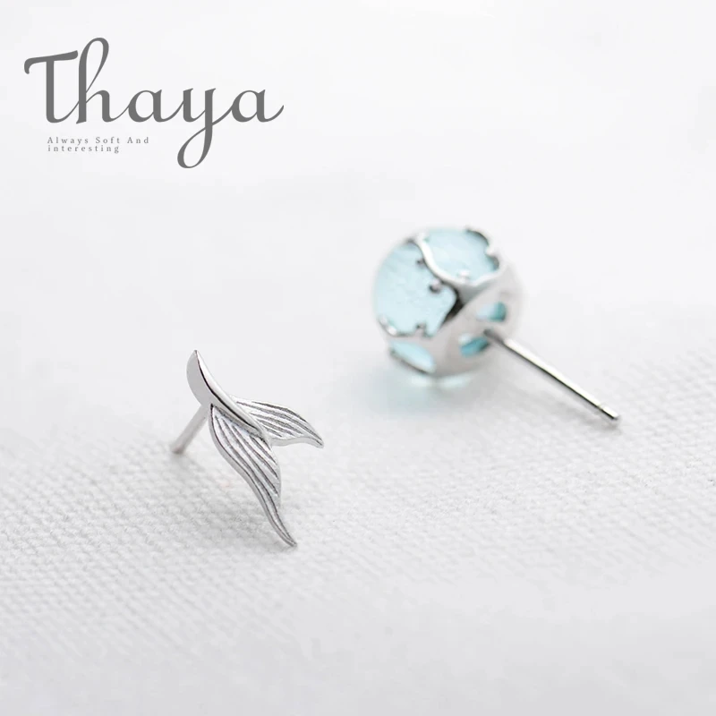 

Thaya Mermaid Bubble Studs Earrings S925 Silver Blue Crystal Earrings Seaweed Cushion fishtail Earring for Women jewelry Female