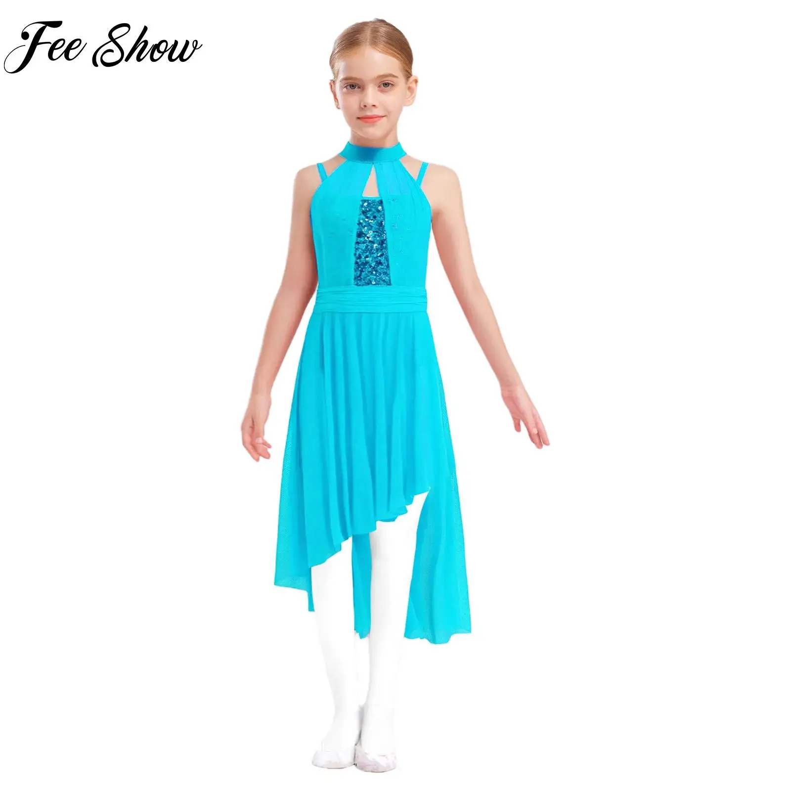 

Kid Girl Ballet Jersey Lyrical Jazz Latin Dance Overlay Dresses Sparkly Sequins Skirted Leotard Gymnastics Performance Dancewear