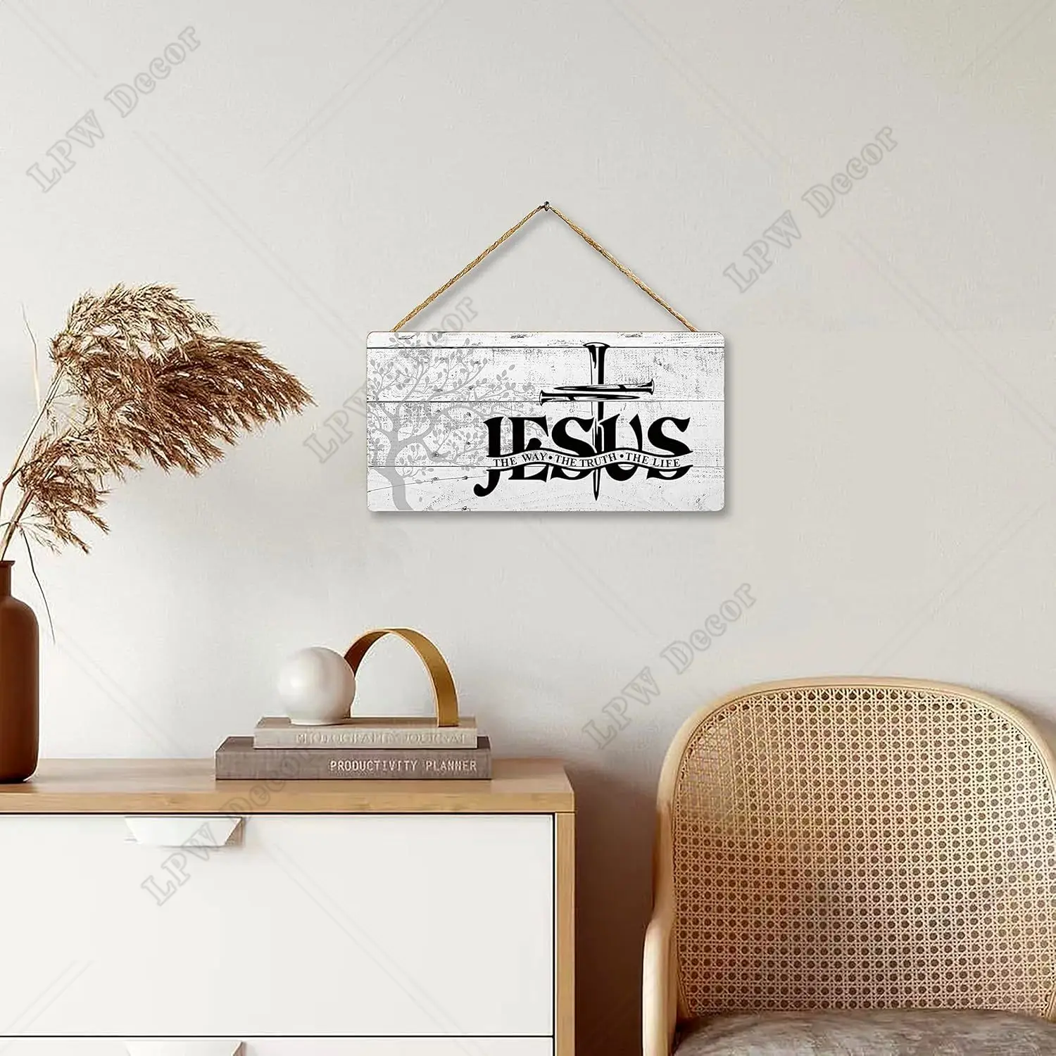 Verse Bible Wood Plaque Printed Hanging Sign Jesus The Way The Truth The Life Rustic Farmhouse Farmhouse Hanging Wall Plaque