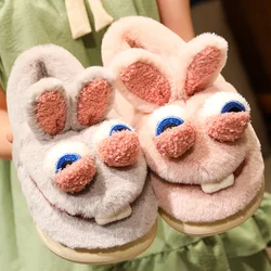 Cartoon Cute Bucktooth Rabbit Cotton Shoes Thickened Thermal Package in Winter Root Lovers Funny Slippers Men and Women