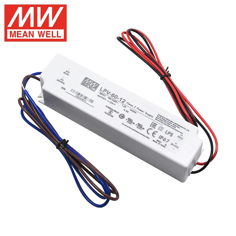 MEAN WELL LPV-60-12 5V 12V 15V 24V 36V 48V Meanwell 20W 35W 60W 100W 150W alimentatore a commutazione Driver LED a uscita singola